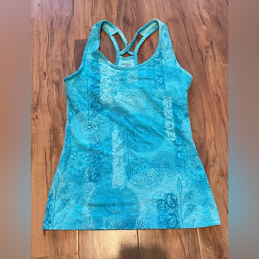 Danskin top w/built in bra. Small Blue/green